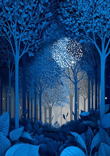 Clair de lune dans une forêt stylisée