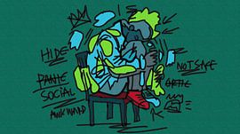 Neoexpressionistisches Porträt der Traurigkeit voller roher emotionaler Energie von Aden Pink Studio