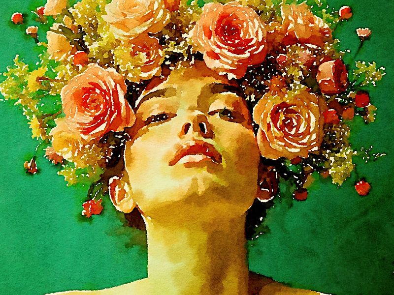 Portrait Frau mit Blumen Ölgemälde von The Photo Artist