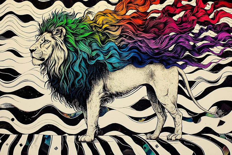 Surreal lion with rainbow mane by Imperial Art House