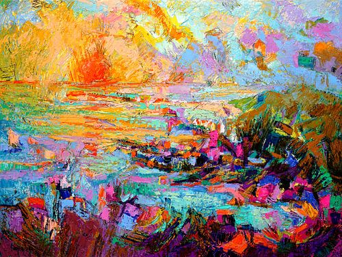 Zonsondergang boven een levendig landschap