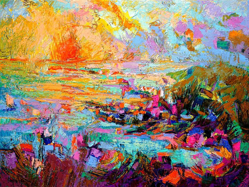 Sonnenuntergang über einer lebendigen Landschaft von Dorothy Fagan