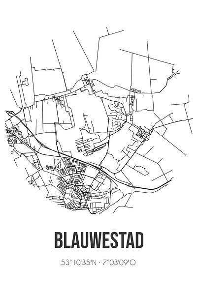 Blauwestad (Groningen) | Map | Black and white by Prints of Place