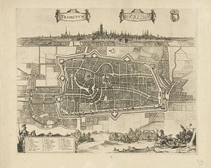 Map of the city of Utrecht with city view, Johannes Jacobsz van den Aveele, ca. 1700 - ca. 1710