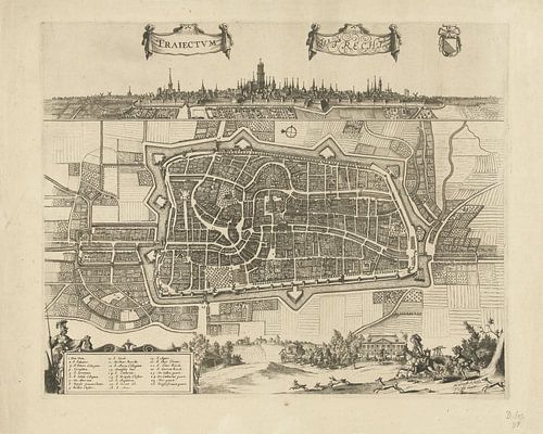 Plan de la ville d'Utrecht avec vue sur la ville, Johannes Jacobsz van den Aveele, vers 1700 - vers 
