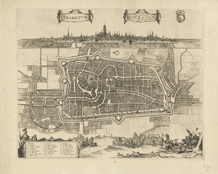 Map of the city of Utrecht with city view, Johannes Jacobsz van den Aveele, ca. 1700 - ca. 1710 by Historisch Utrecht
