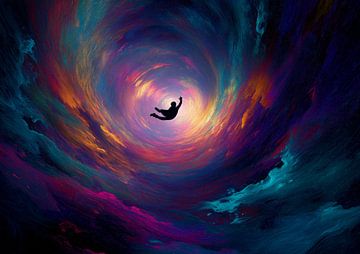 Vibrierende kosmische Wirbel mit fallender Silhouette Kunst von BINEDITS