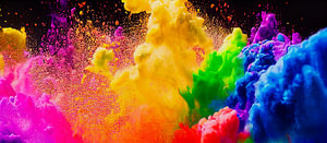 Explodierende flüssige Farbe in Regenbogenfarben mit Spritzern, Illustration 01