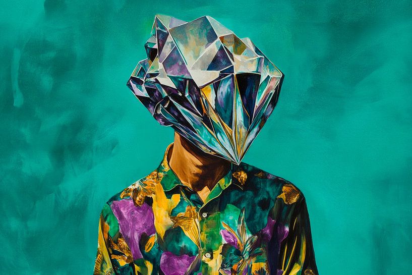 Man with diamond head in a blaze of colour by Poster Art Shop
