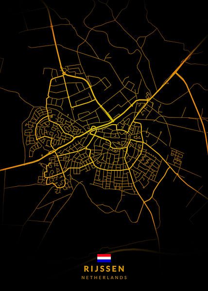 Rijssen Stadtplan Modern Schwarz Gold von Kenda Maruyama