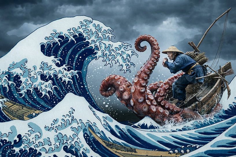 Japanese art fisherman with squid by Egon Zitter