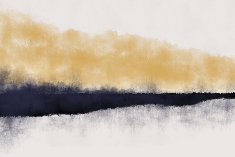 Abstract minimalistisch landschap in geel, zwart en wit van Dina Dankers