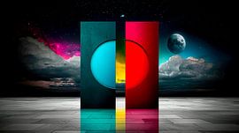 Zwillingsportale vor kosmischer Kulisse von Klaus Tesching - Art-AI