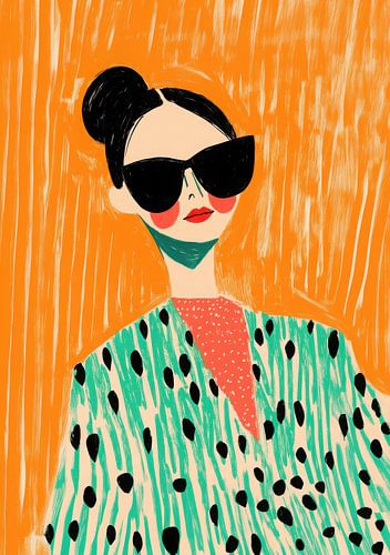 Chic & Bold: Woman with sunglasses and patterned dress