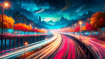 On the motorway at night by Mustafa Kurnaz