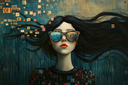 Verträumte Frau mit Sonnenbrille