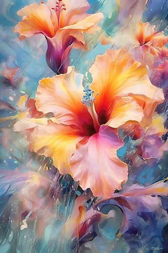 abstract aqaurel van een bloem/bloemen.