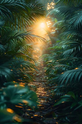 Zonnig pad door weelderig regenwoud