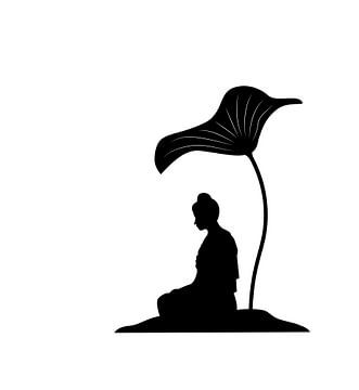 Buddha onder een lotus blad