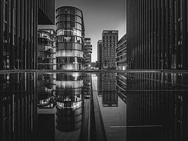 Düsseldorf skyline in zwart-wit