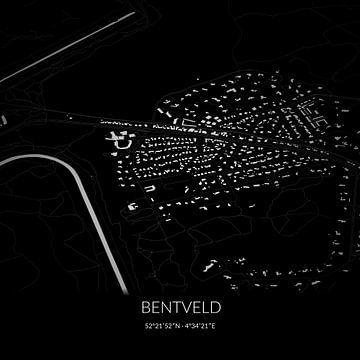 Zwart-witte landkaart van Bentveld, Noord-Holland. van Rezona