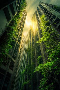 Verlaten stad met plantengroei van Poster Art Shop