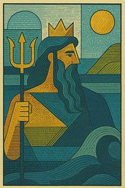 Poseidon Greek God, a geometric illustration. by Gallery Hoppenbrouwers