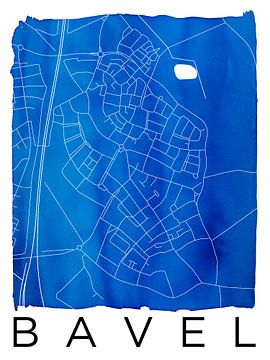 Bavel | Stadtplan Blau | Aquarell mit weißem Rahmen