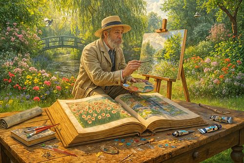 Schilder in de tuin uit een kunstprentenboek