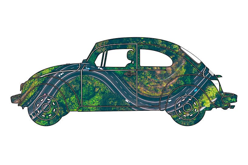 Volkswagen Kever met foto van autoweg van boven van Jan-Loek Siskens
