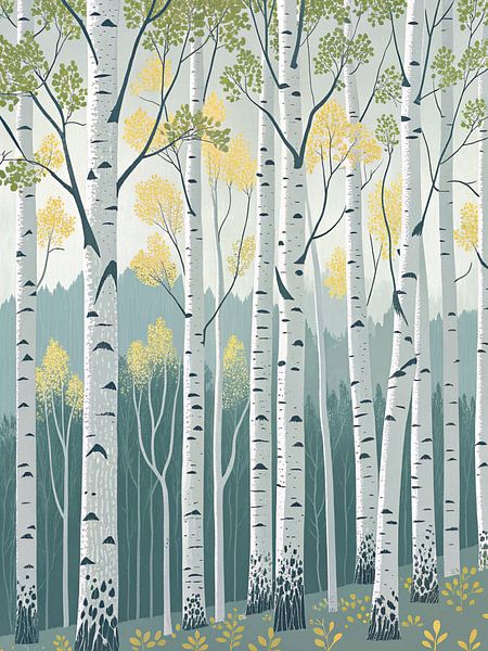 Le bois de bouleau enchanté : Une forêt scintillante d'argent et d'or par Artistic