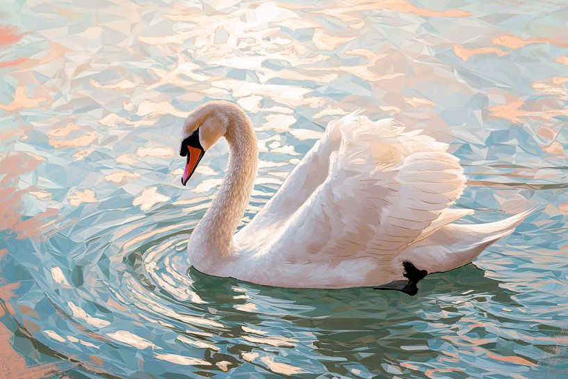 Resting swan on calm water by Imperial Art House