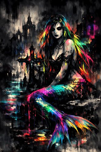 The Allure of the Deep – Dark Mermaid in Neon Gothic Style