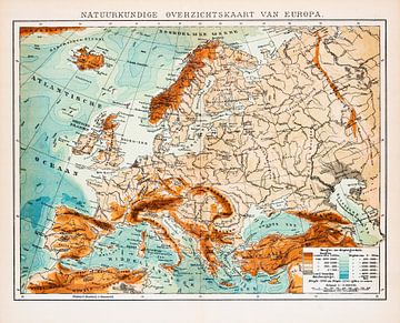 Europa, natuurkundig. Vintage kaart ca. 1900 van Studio Wunderkammer
