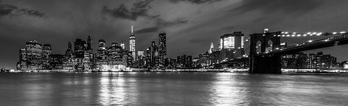 Manhattan Skyline bij nacht zwart-wit