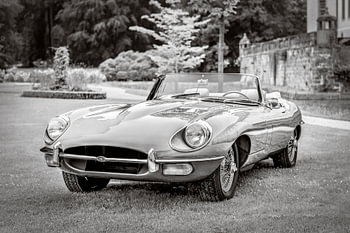 Jaguar E-Type Roadster sportwagen in zwart en wit