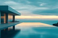 Sunset, villa with infinity pool, minimalism -  by BowiScapes abstract and digital art thumbnail