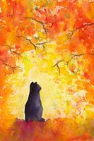 Kat in herfstbladeren