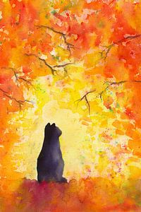 Katze im Herbstlaub