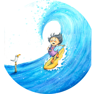 Surfing Girl - Aquarel illustratie voor kinderen van Mayon Middeljans