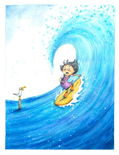 Surfing Girl - Illustration à l'aquarelle pour les enfants