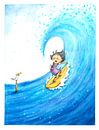 Surfing Girl - Aquarell-Illustration für Kinder von Mayon Middeljans Miniaturansicht