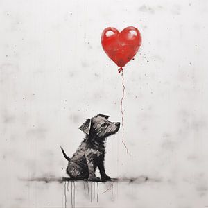 Puppy with heart balloon