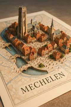 Mechelen St. Rumbold's Turm 3D Karte - Flämischer Kunstdruck von Travel Shop