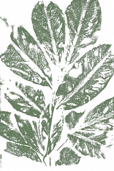 Leaves  in retro style. Modern botanical minimalist art in white and green by Dina Dankers
