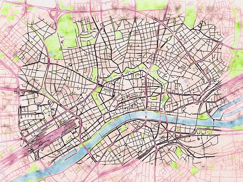 Kaart van Frankfurt am Main in de stijl 'Soothing Spring'