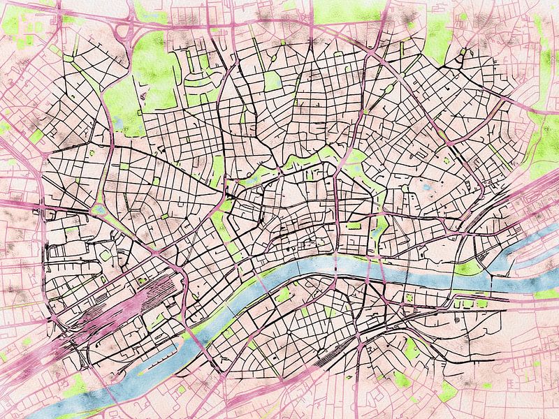 Kaart van Frankfurt am Main in de stijl 'Soothing Spring' van Maporia