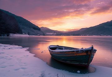 Wintermagie, boot in de fjord van fernlichtsicht