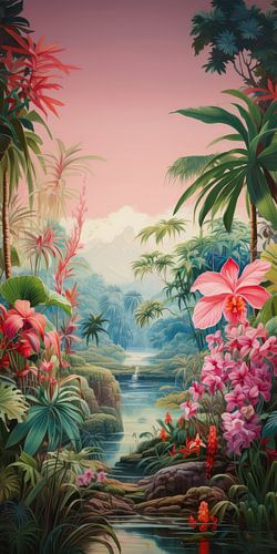 Tropical fantasy flowers in abstract colour style