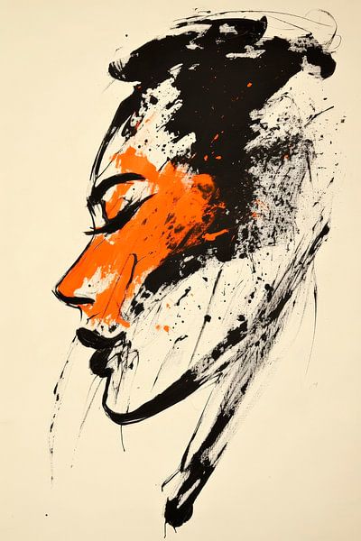 Artistic portrait study in black and orange by Poster Art Shop